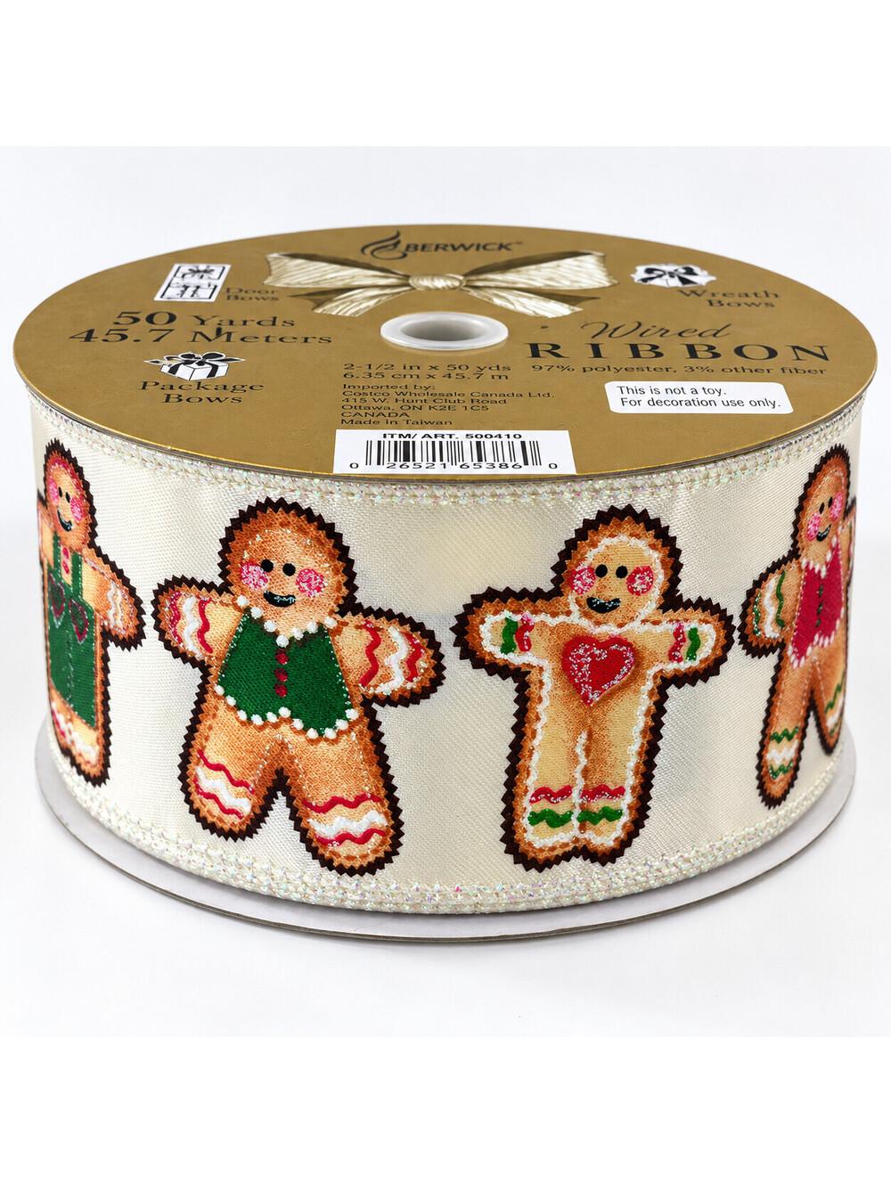 Berwick Gingerbread Christmas Wired Ribbon 2.5 In 50 Yd Glitter Holiday 99% Roll